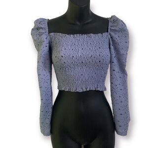 Topshop Blue Shirred Boho Crop Top